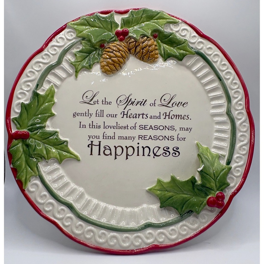Cracker Barrel Season of Peace Christmas Cake Plate 11.5" Holly Pinecones Decor